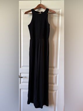 LOFT Black Sleeveless One Piece Jumpsuit with Smocked Bodice